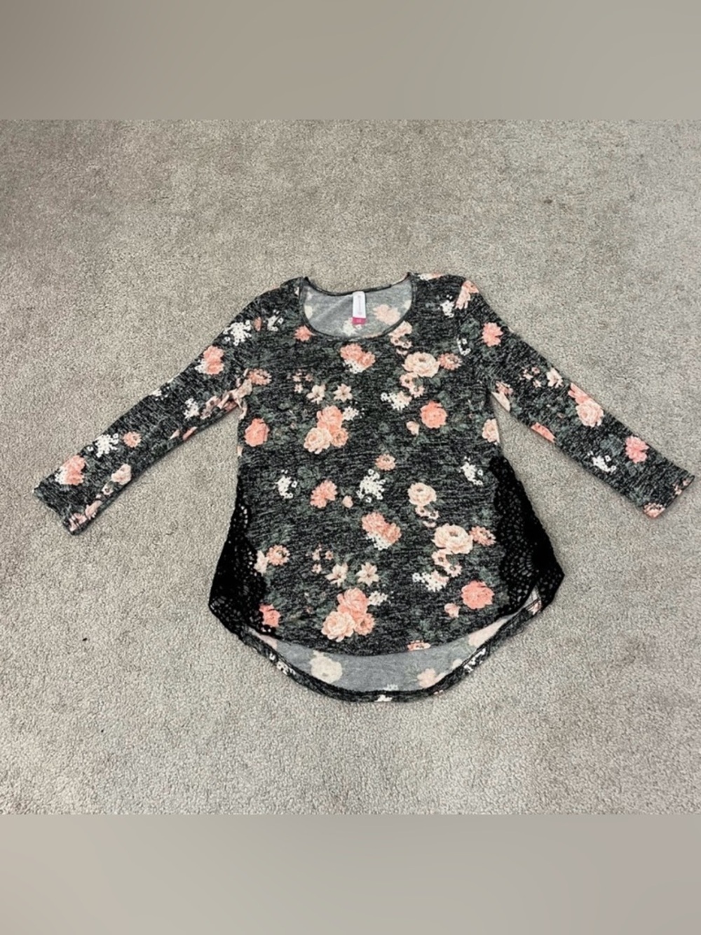 No Boundaries Floral Long Sleeve Top with Lace Detail